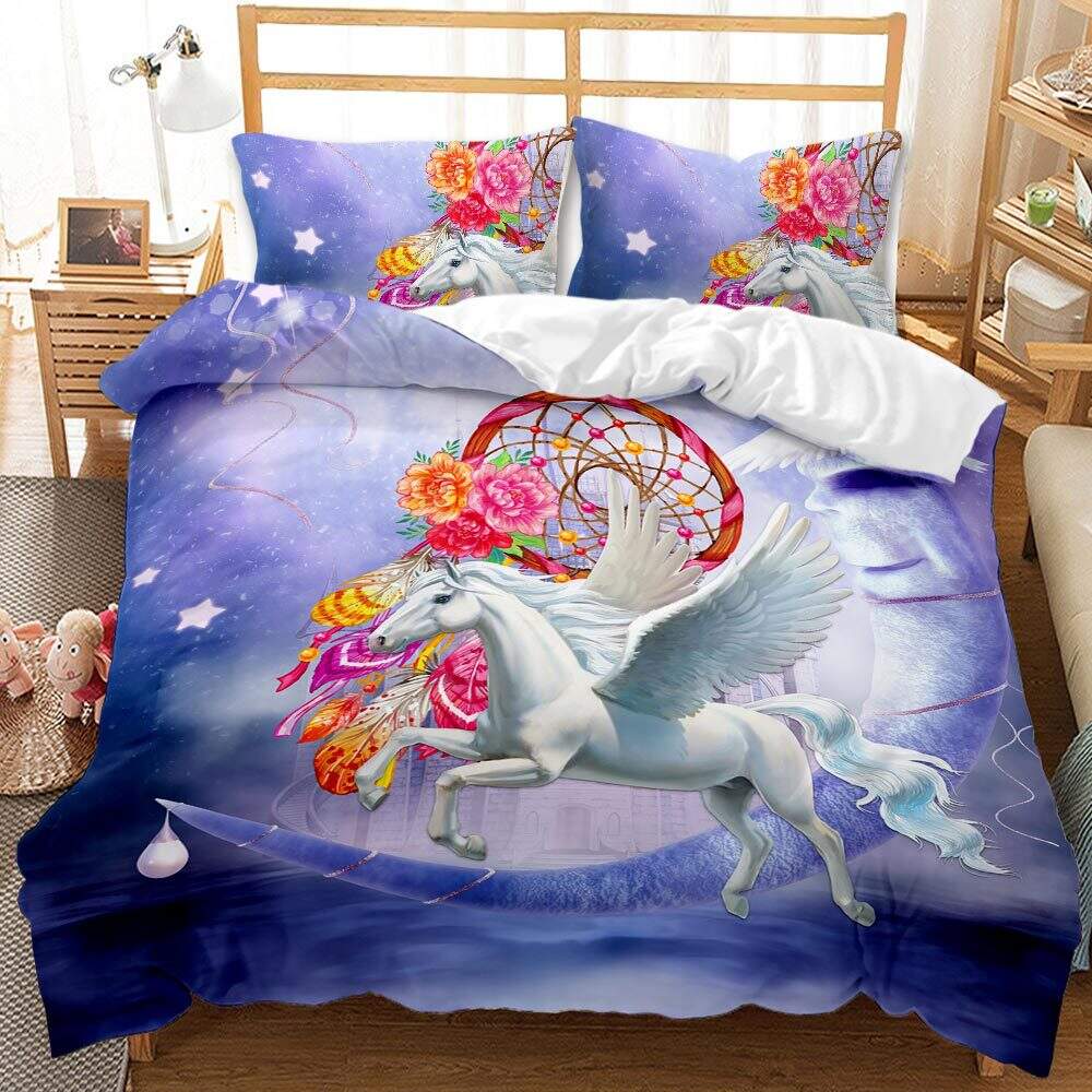 Pink Unicorn Bed Covers 3D Printed Quilt Cover fluffy bedding set cartoon For Girls details