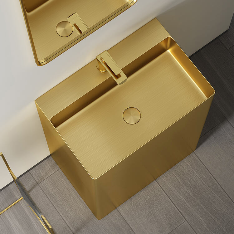 High-end Luxury Bathroom Furniture Handmade Golden Bathroom Sinks Floor mount Pedestal Basin details