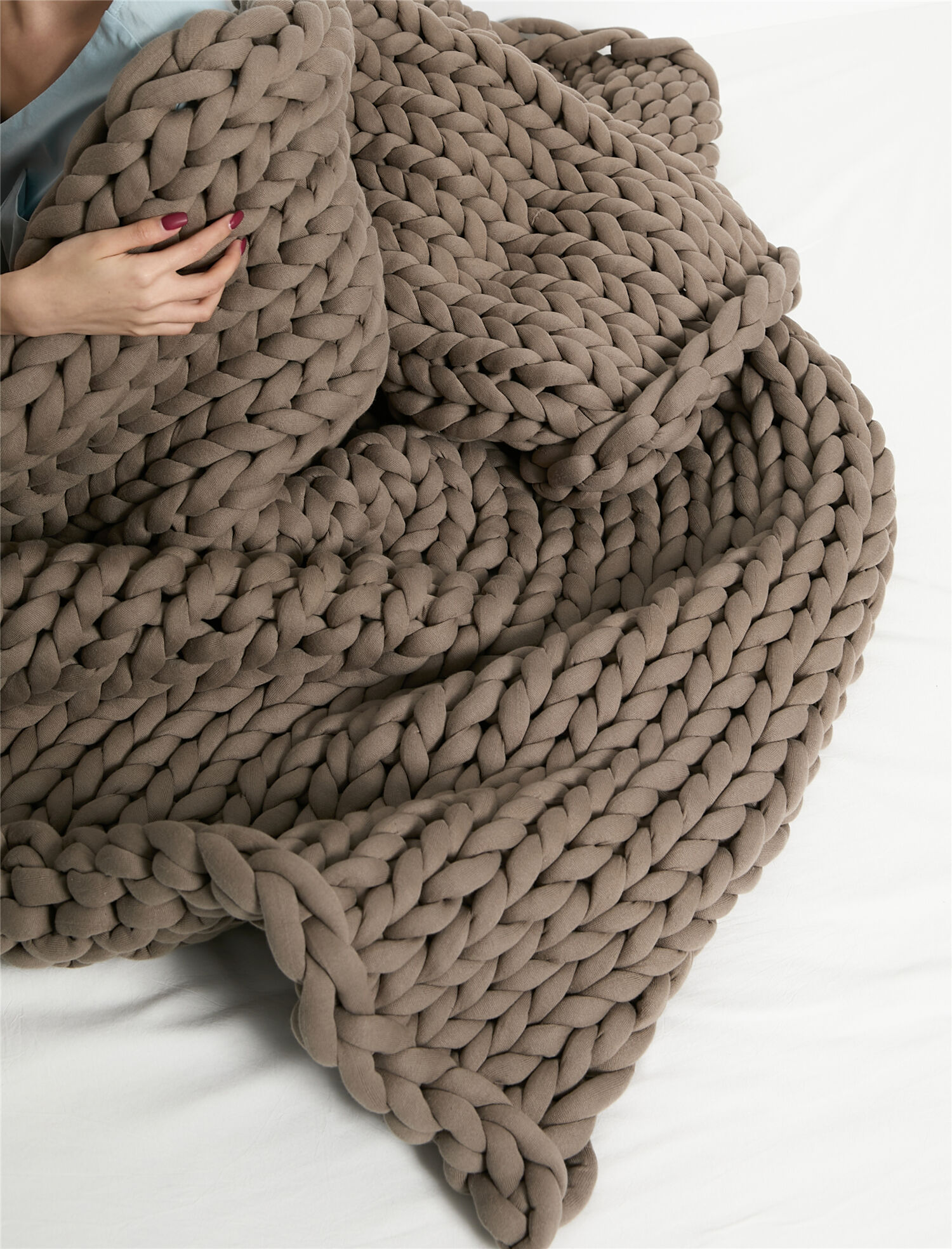 King Size Cable Throw 100% Cotton Tube Arm Knitted Weighted Blanket Knit Organic Cotton Weighted Blanket supplier