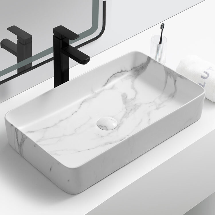 unique modern square marble ceramic sink counter top bathroom wash basin manufacture