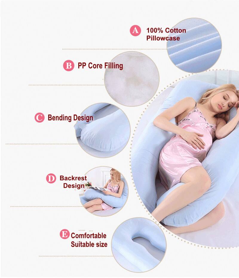 100% Cotton Body U Shape Maternity Pregnancy Side Sleeping Support Pillows for Pregnant Women manufacture