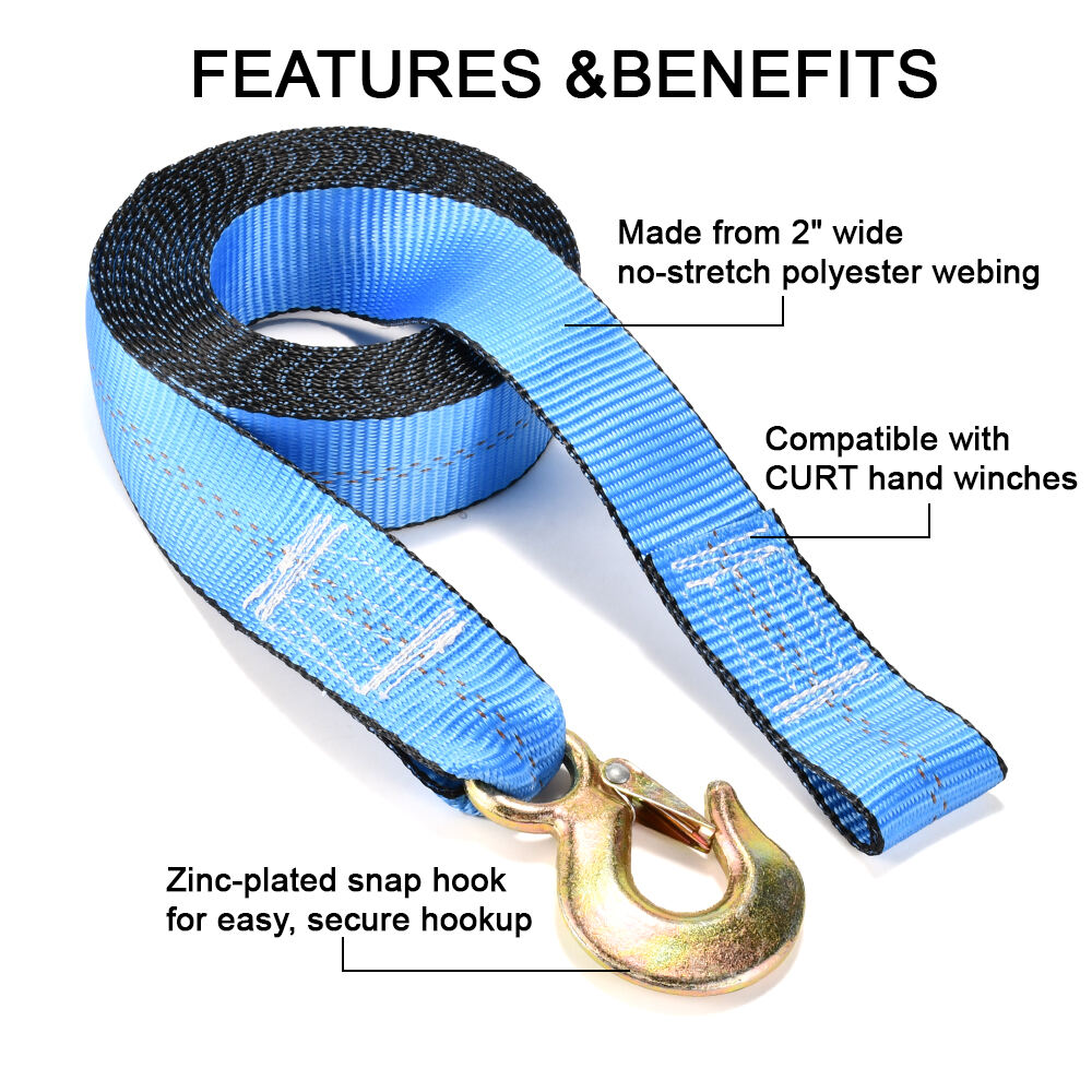 2" 5500 Lb Winch Strap with Snap Hook Boat Trailer Winch Strap details