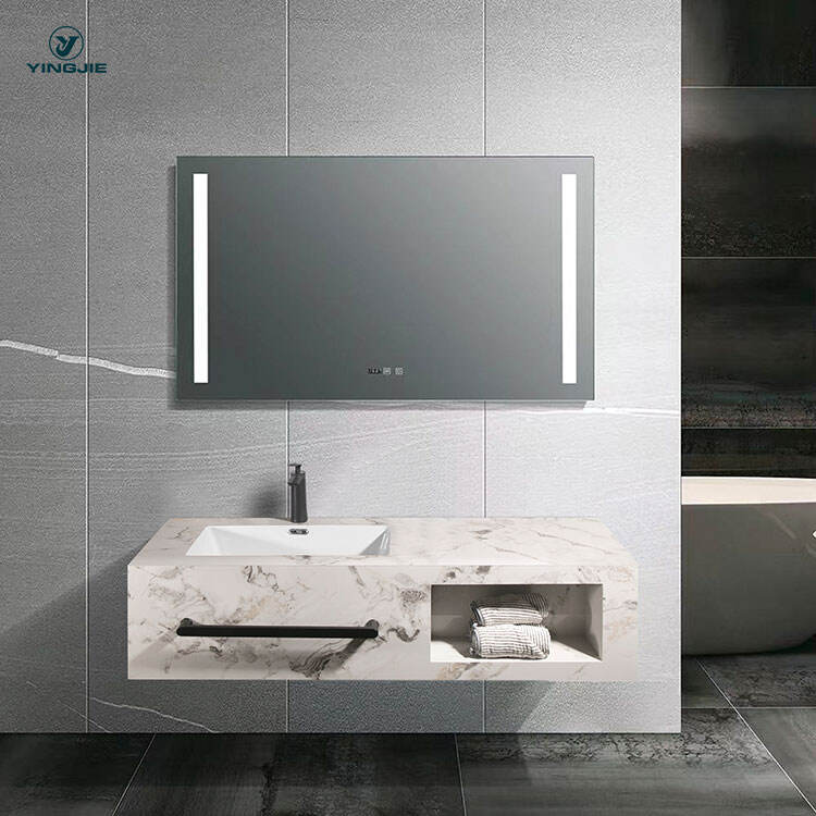 european manufacturer sanitary ware Wall-hung sintered stone white marble basin with towel rack