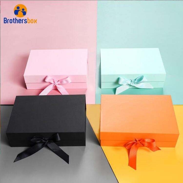 Multi-color Folding Gift Box with Ribbon / Custom Collapsible Rigid Box supplier