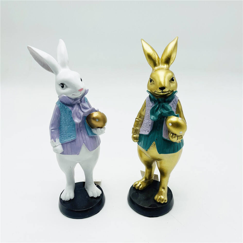 Eastern Decorations Polyresin Standing Boy Bunny Table Top Decoration For Home Table Easter Rabbit Craft Gifts manufacture