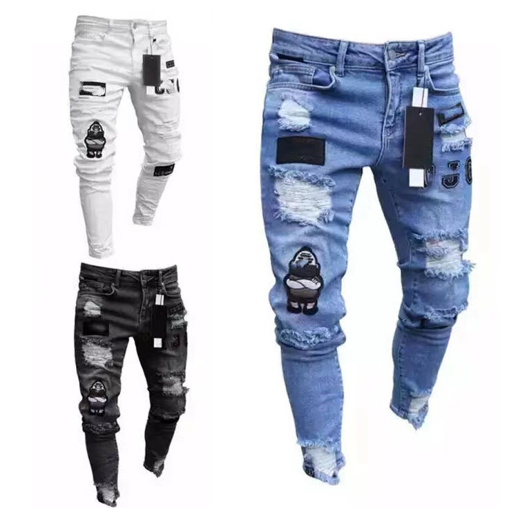 Italy Style Men's Distressed Art Patches Badge Pants details
