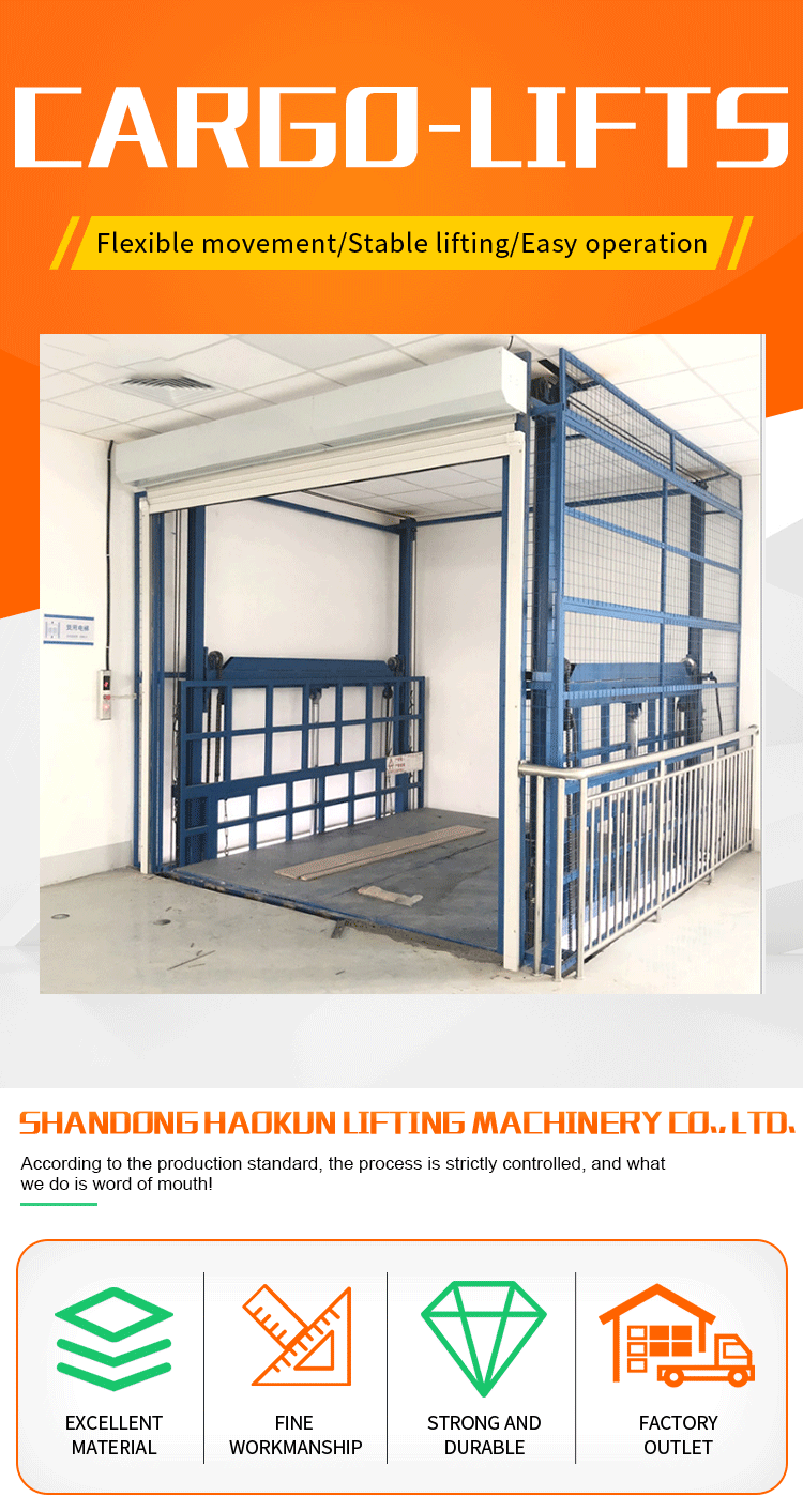 HAOKUN Hydraulic cylinder 10ton 6m high cargo lift outside incline cargo lift elevator home home cargo lifts manufacture