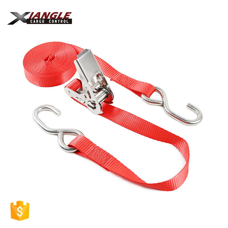 1 inch heavy duty 2.5cm motorcycle S hook tie down 304 stainless steel cargo lashing ratchet straps for car transportation manufacture