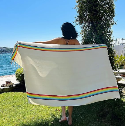 QK Rainbow Colorful Style Custom Logo 100% Cotton Quick Dry Hamaman Turkish Beach Bath Towel Manufacturers OEM & ODM Supported details