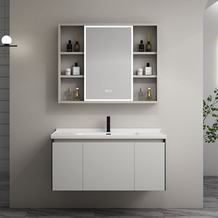 wall mount vanity plywood bathroom side cabinet with slab basin sink manufacture