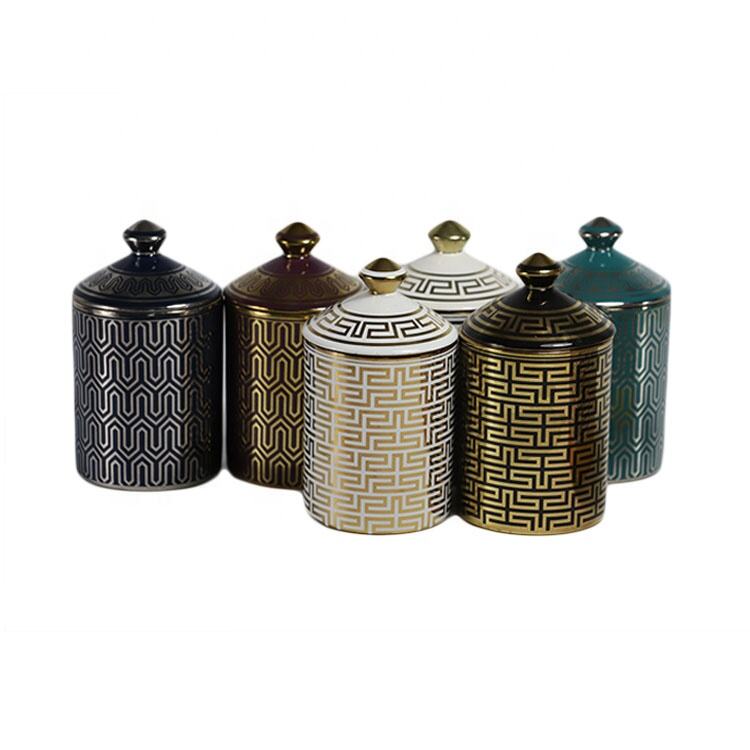 Luxury custom  ceramic porcelain candle jars and boxes small  candle containers with lids supplier