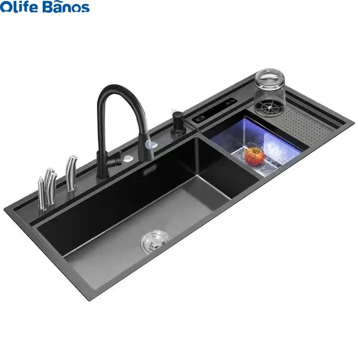 Olife Banos Black Sink Ultrasonic Sink Washing Fruit Vegetable  Seafood 3 in 1 Multifunction Stainless Steel Smart Kitchen Sink manufacture