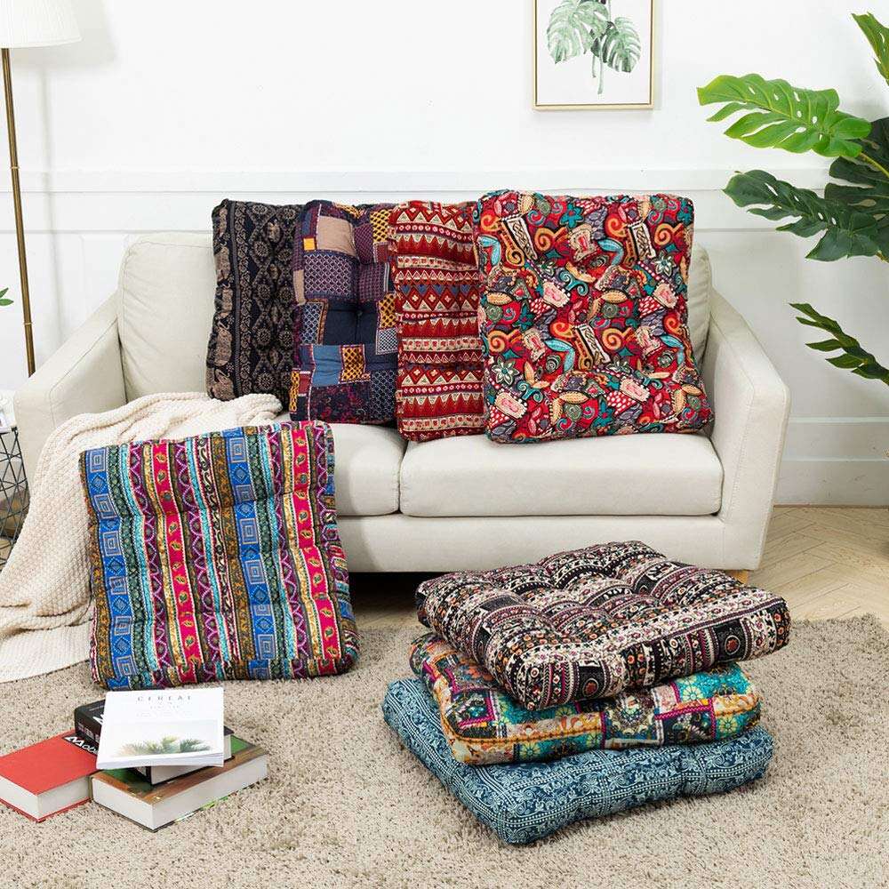 Bohemian cotton linen cushion square meditation cushion pillow for floor supplier