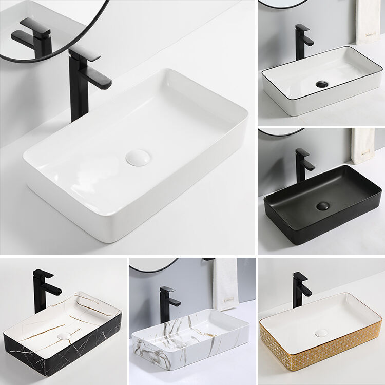 hotel white marble  rectangle artificial delux washing design deck mounted hand basin made in china details