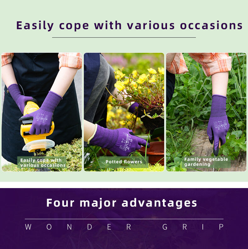 Purple Polyester Latex Non-Slip Work Gloves High Performance OP-280 Universal Gloves details