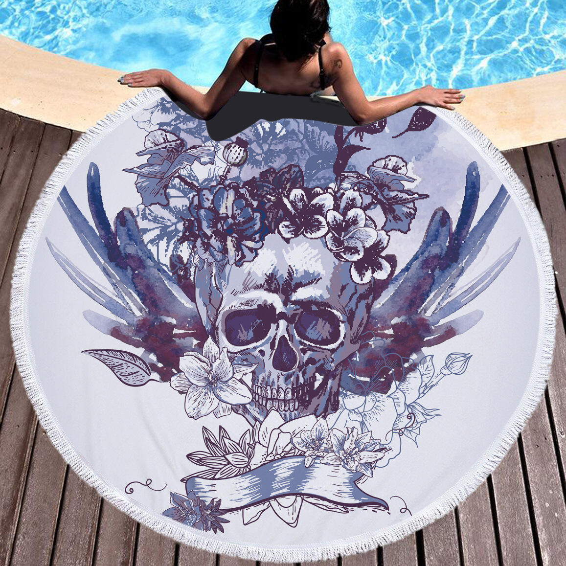 High quality Sublimation digital printing large round printed beach towel details