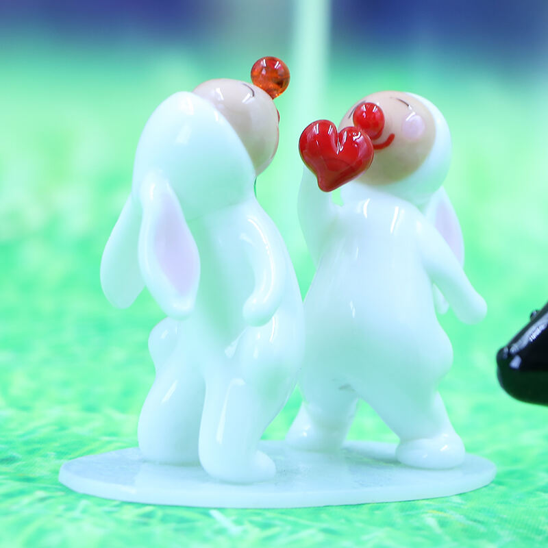 Valentine's Day Gift Wholesale 2024 Cute Glass Rabbit Ornament With Red Heart details