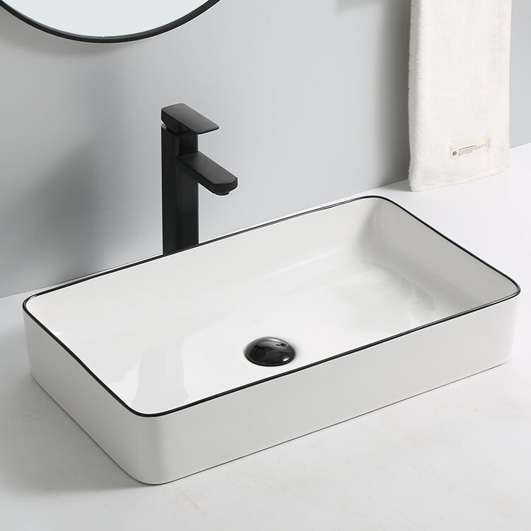 Fashion Ceramic above counter Vanity Basin Matte Black Marble Overmount Bathroom Sink details