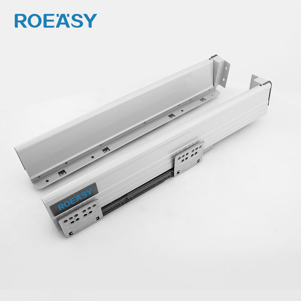 ROEASY TD-197B GRAY round kitchen cabinet soft close automatic push to open drawer slides tandem box