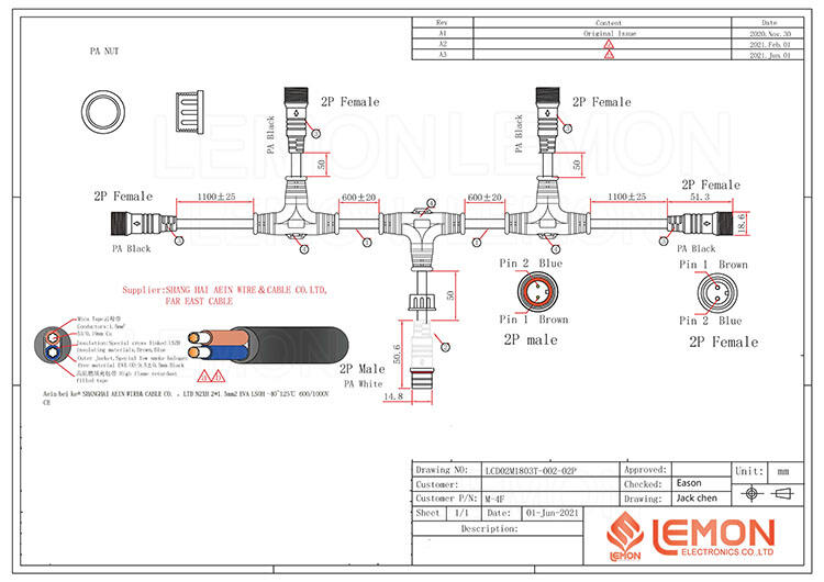 M12 T Type Waterproof Connectors Led Outdoor Lighting Waterproof Connector Cable manufacture