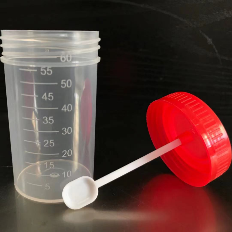 Disposable Hospital Sterile Plastic 60ml Sample Specimen Test Collection Stool Urine Container with Spoon manufacture