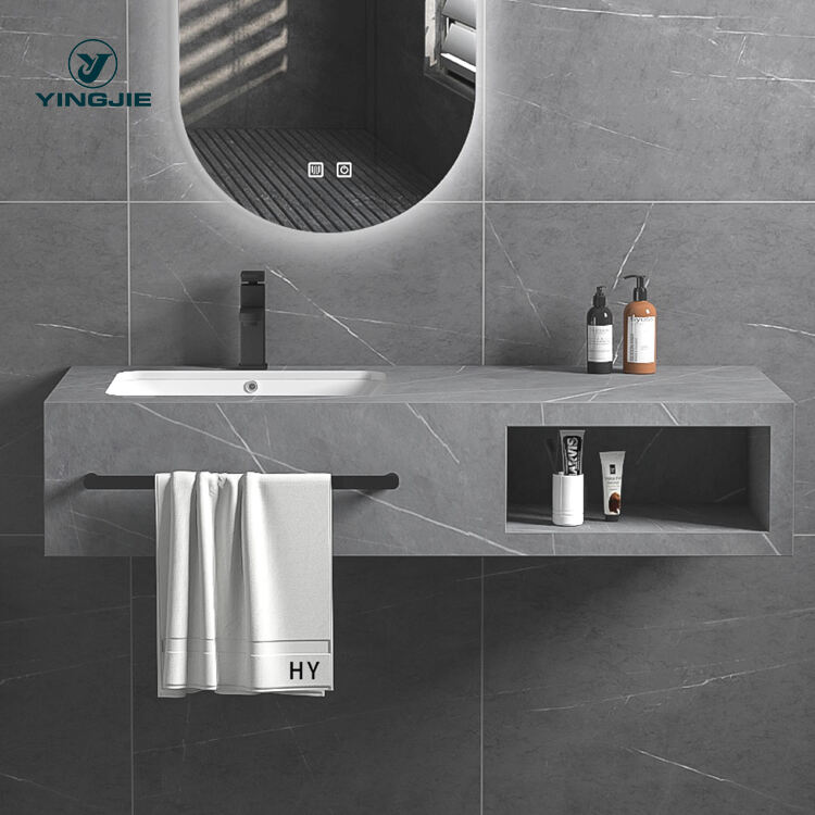 modern countertop hanging vanity cabinet sets sintered stone bathroom sink with under ceramic basin