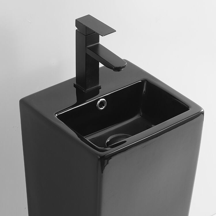 Factory Supplier Independent Glossy Black Free Standing Square Shape Column Pedestal Bathroom basin details