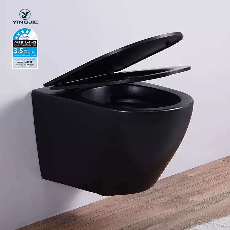 factory Watermark Rimless Water Saving Sanitary Ware Water Closet Seat Bowl Matte Black WC Ceramic Wall Hung Toilet