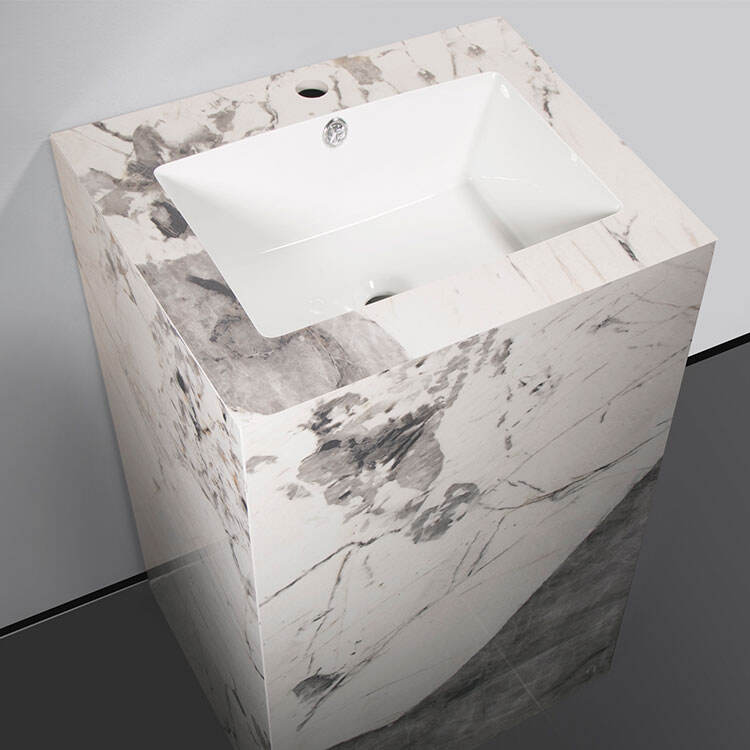 new design high quality bathroom sintered stone pedestal basin factory