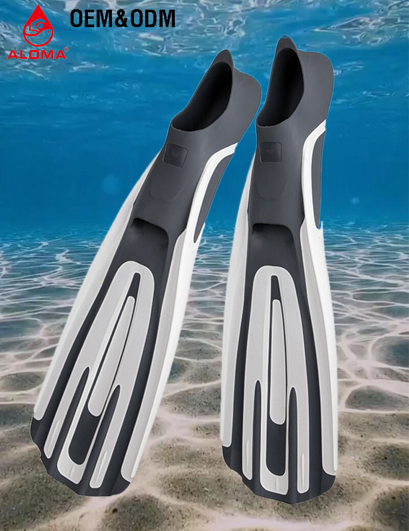 Aloma Custom Dual hardness TPR 3colors foot pocket snorkeling Diving flipper long free diving fins for diver manufacture