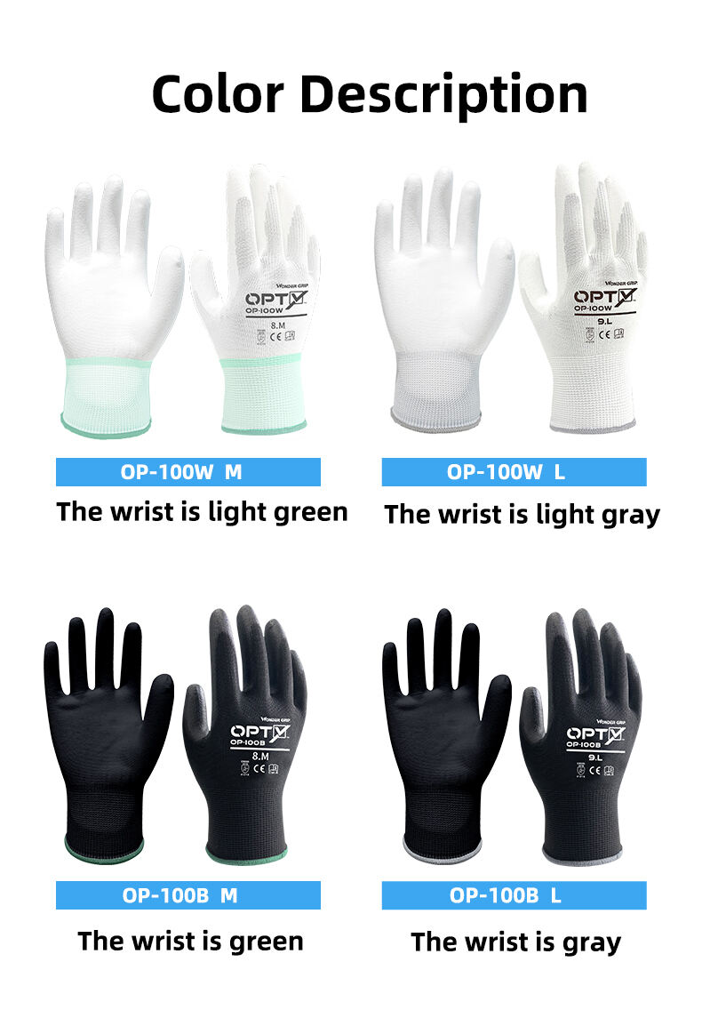 Wear-resistant OP-100W general-purpose PU gloves white Polyester PU gloves supplier