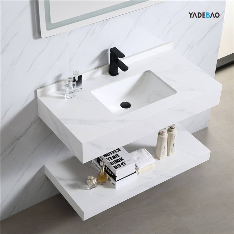 European Luxury Bathroom Furniture Marble Pattern Solid Surface Wall Mounted Cabinet Wash Basin Bathroom Vanity Marble Sink factory