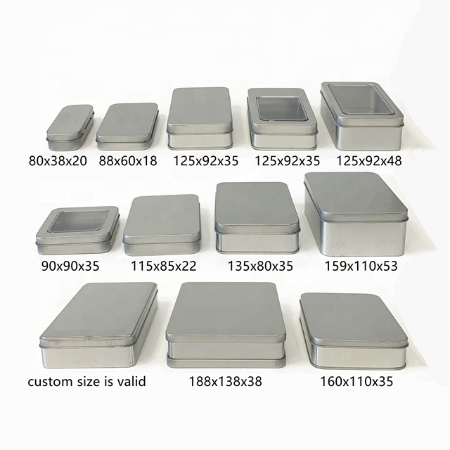 Wholesale silver jewelry tin empty food grade rectangular large thin metal hinged tin box plain small sliver hinges tin box supplier