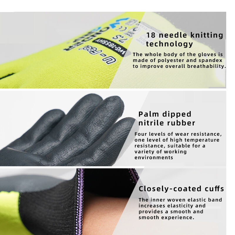 WG-1855HY U-Feel Bubble Nitrile Fluorescent Yellow Polyester Spandex Nitrile Rubber Touch Screen Work Gloves details