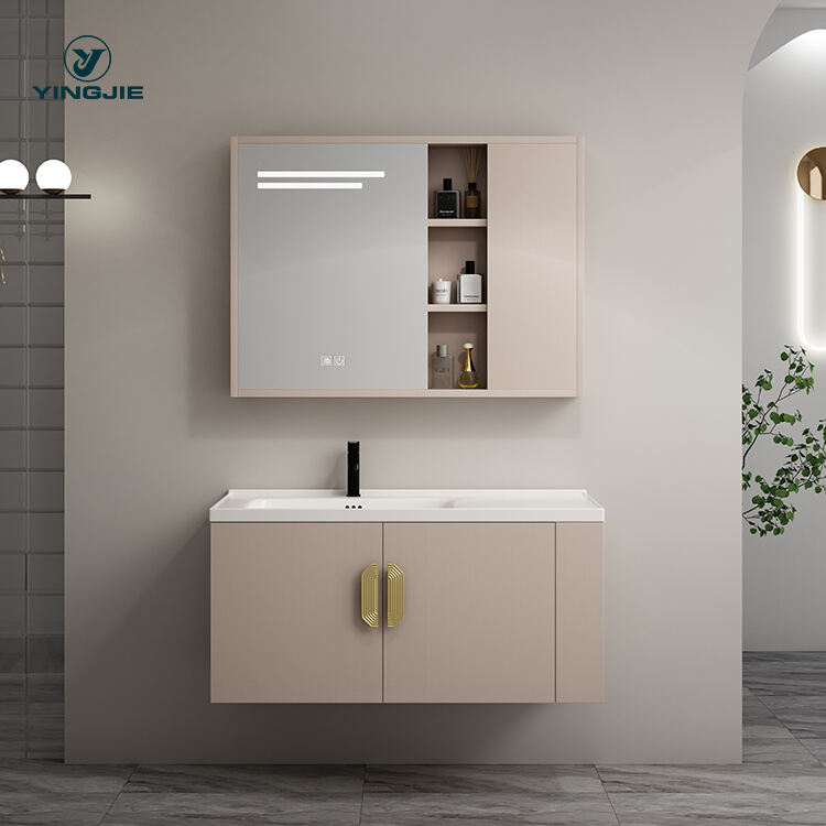 hotel modern design mirror plywood bathroom vanity with hand wash basin in high quality factory