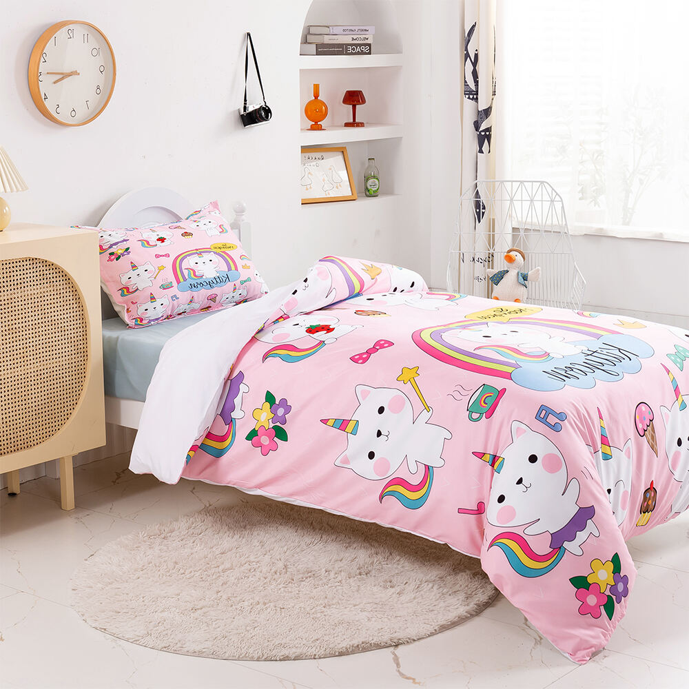 Kids 3d print cartoon custom bedding set girl bed set luxury for children manufacture