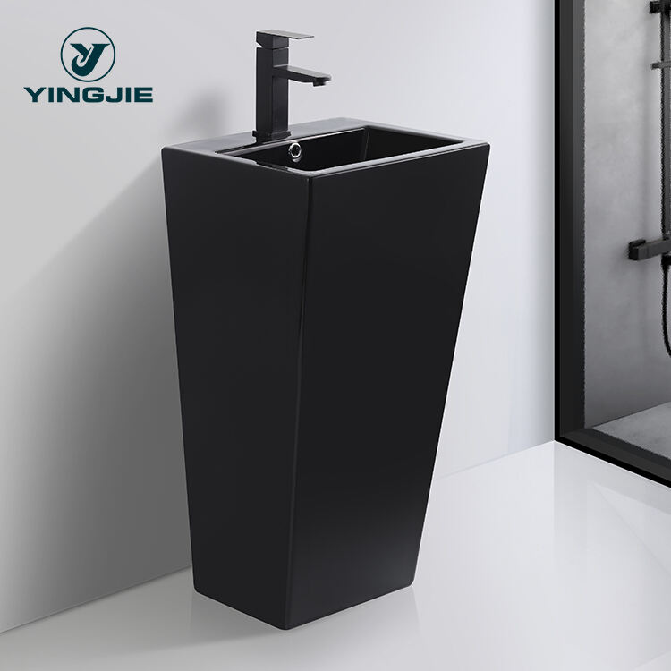 Manufacturer CE CUPC Hand Freestanding Washing Sink Price with Pedestal Bathroom Black Sinks Washbasins Lavobo Basin Porcelain