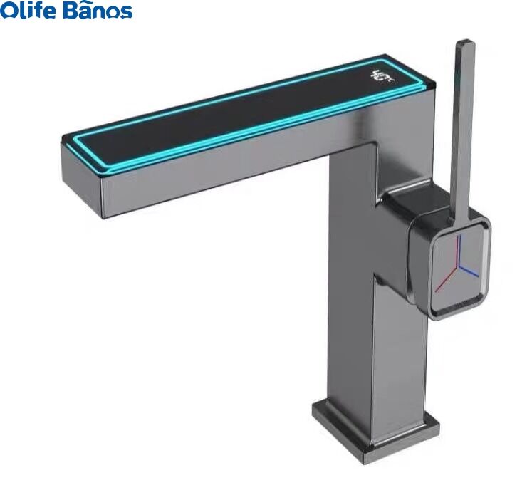 Olife Banos New Design Modern Washbasin Faucet Black Mixer Smart Digital Basin Water Tap Bathroom LED Faucet manufacture