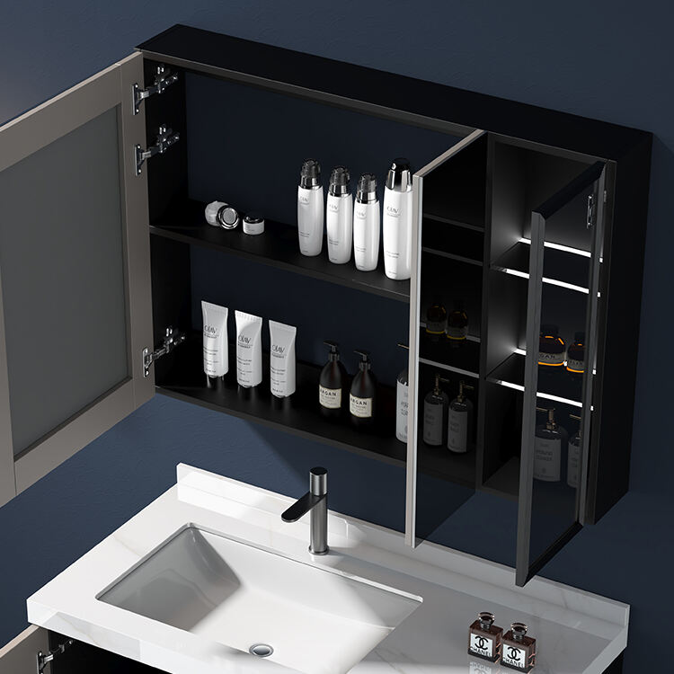 Modern high quality plywood cabinet wall mounted bathroom vanities with mirror cabinet factory