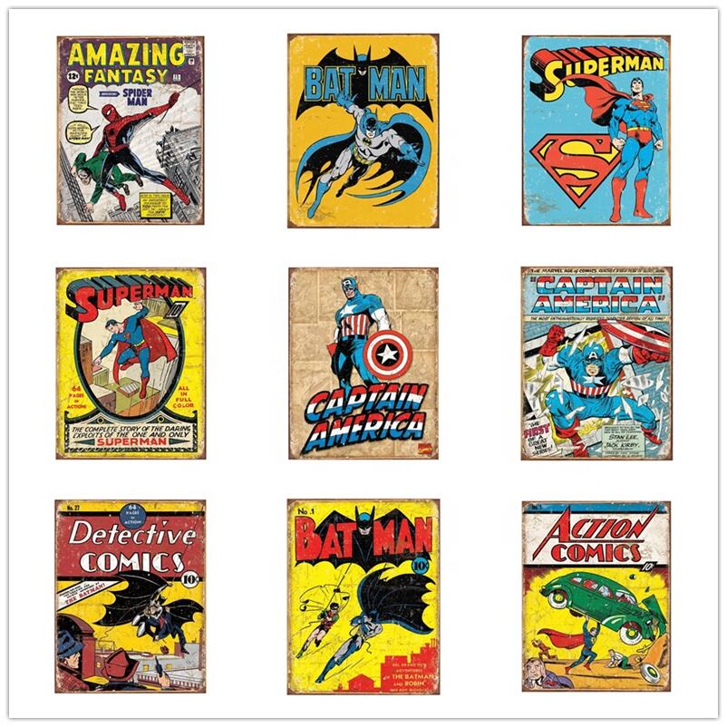 El fabricante profesional personaliza el proveedor de carteles de chapa retro de superhéroes de Marvel vintage