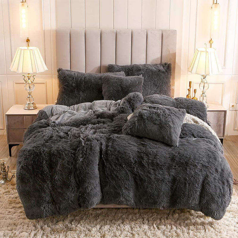 Luxury Plush Shaggy Velvet Fluffy Bed Comforter Set Bedding set factory