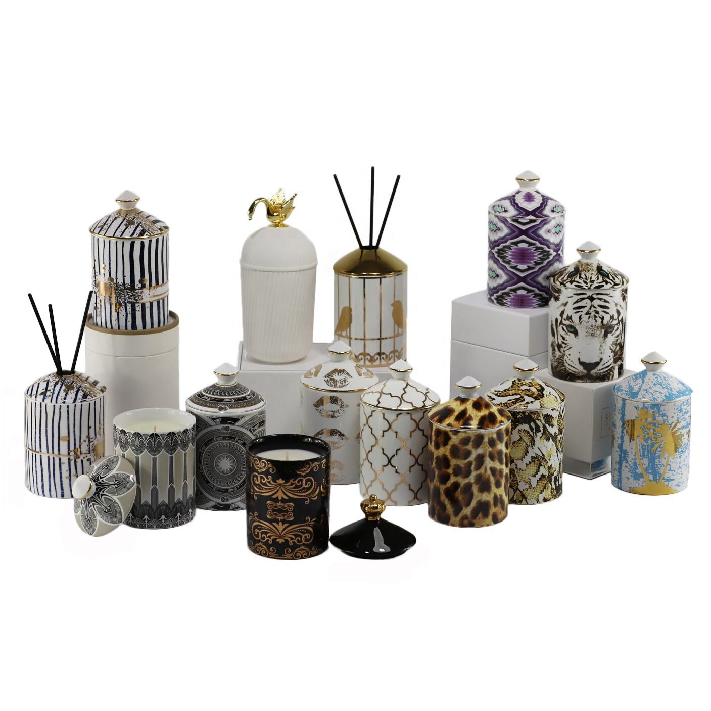 Luxury custom  ceramic porcelain candle jars and boxes small  candle containers with lids details