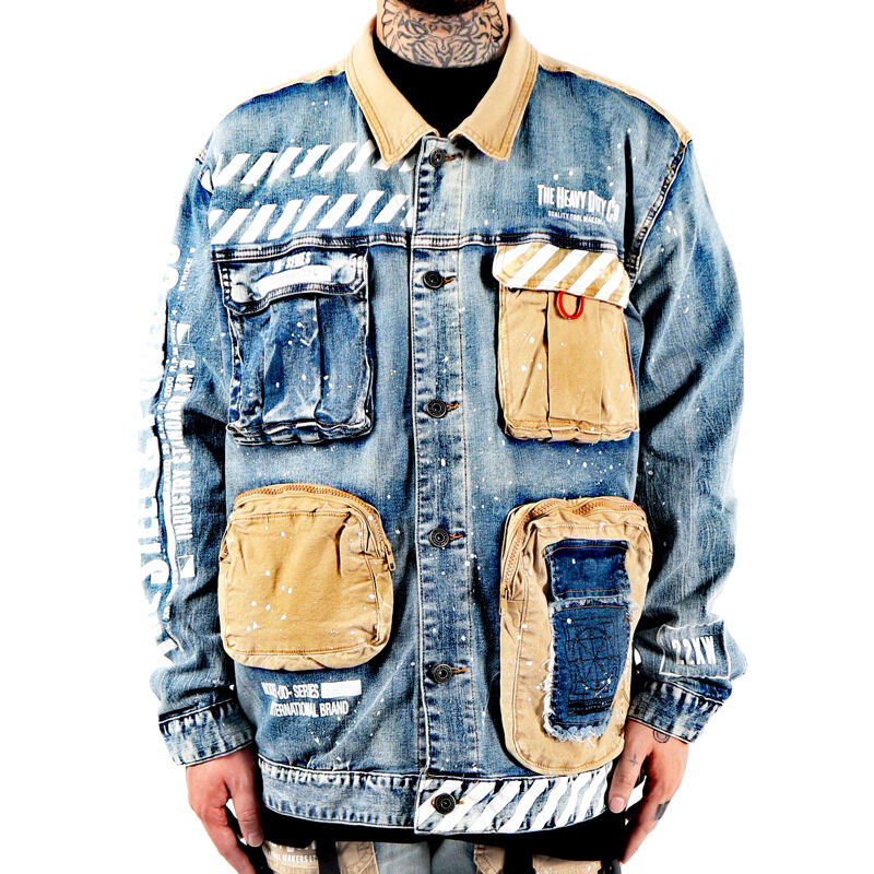 DiZNEW Acid Washing Men Denim printed jean Jacket vintage for men details