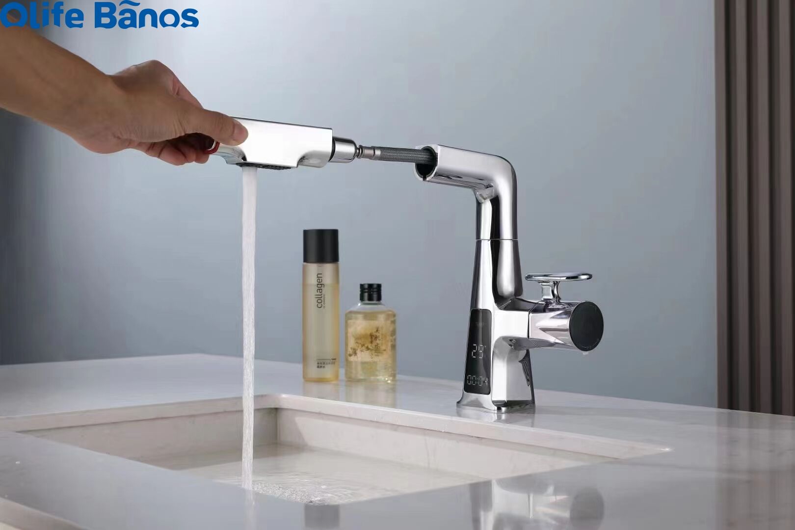 Olife Banos Pull Out  Kitchen Sink Faucet Digital Temperature  Display Hot Cold Gunmetal  Brass Kitchen Tap Mixer Faucet manufacture