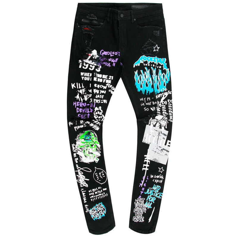 DiZNEW Custom Screen Printing Design Fashion Pants Black Denim Jeans factory