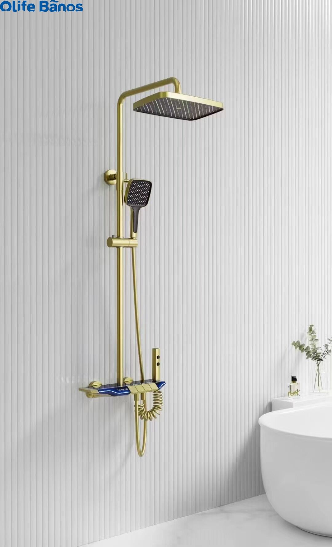 2024 New Design Gold Piano Key LED Shower Set 4 Functions Constant Temperature Digital Display Brass  Bathroom Shower Faucet Set manufacture