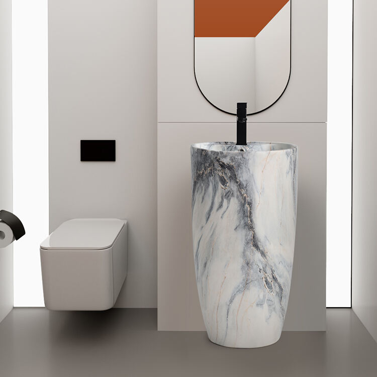 Bathroom Ceramic Customization Pattern Style Series Marble Design Floor Mounted Freestanding Basin factory