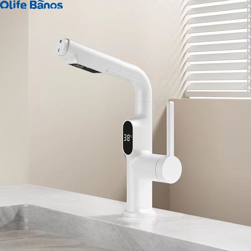 Hot Sale Pull Out Temperature Digital Display Basin Faucet Lift Up Down Sprayer Hot Cold Water Sink Mixer Wash Tap For Bathroom supplier