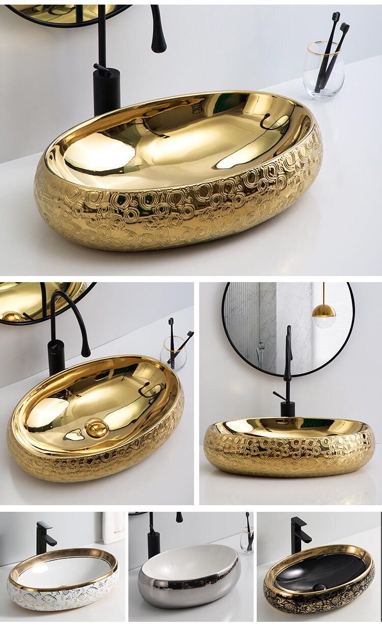 China Wholesale Bathroom Lavabo Gold Luxury Vanity Basin Cabinet Sink CE CUPC Ceramic Art Wash Basin Countertop Bathroom Sink manufacture