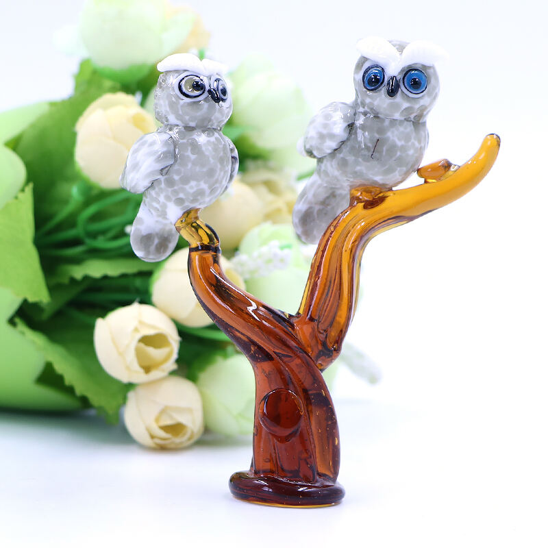 Factory Wholesale Custom Size Color  Murano Glass Figurine Owl Animal Glass Home Decor factory